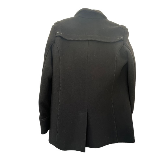 H & M Pea Coat black big stitch wool blend size 42 R front pockets stud details - Picture 9 of 9